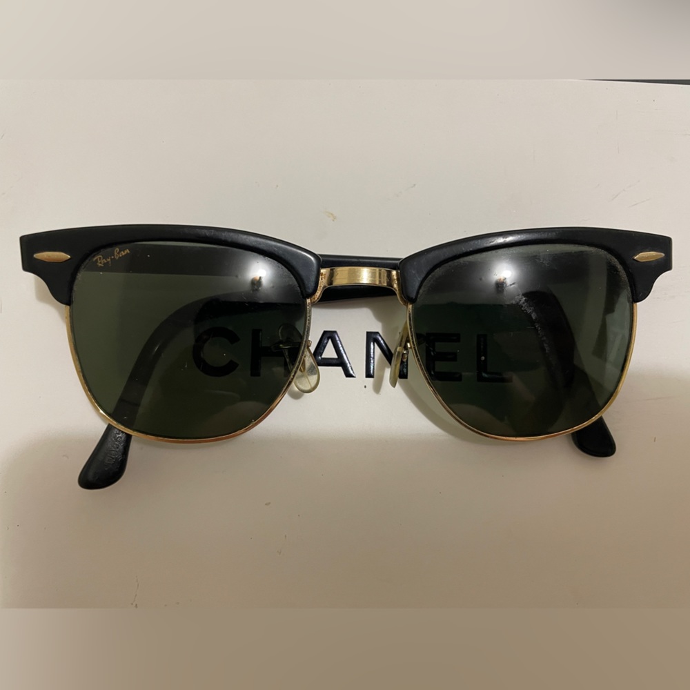 Black and gold ray ban sunglasses